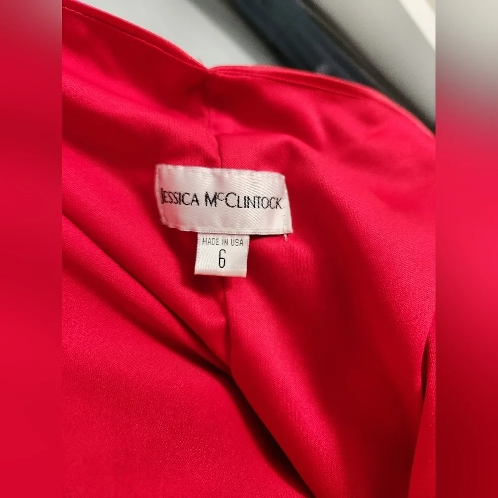 Jessica McClintok Full Length Halter Scrunch Red Satin Dress sz 6